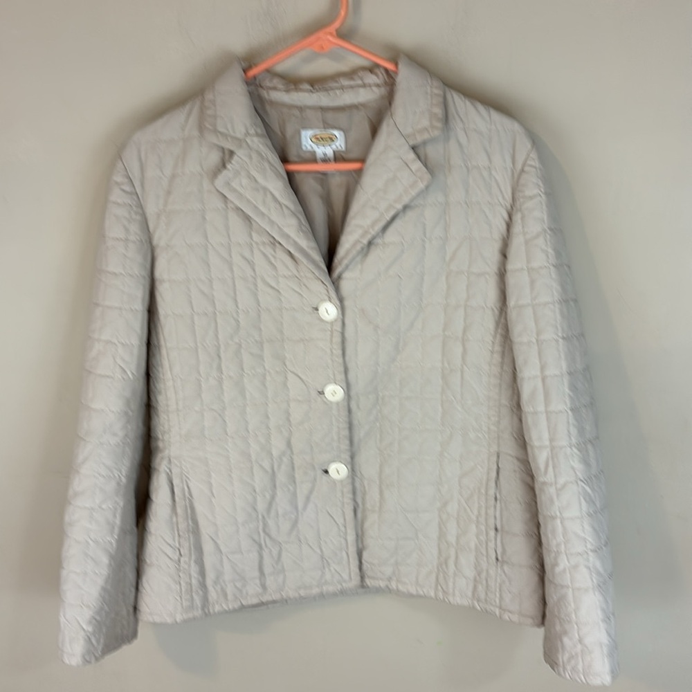 Talbots Petite Cream/Tan Quilted Button Front Blazer Jacket Size 12P